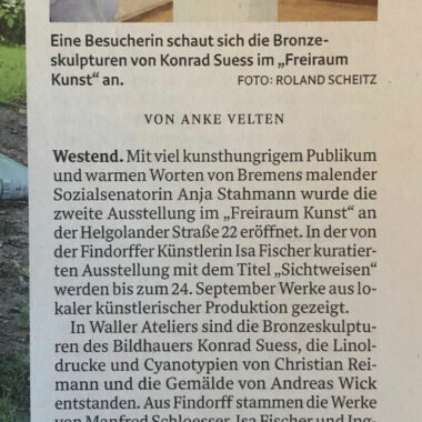 Gemeinschaftsschau im FREIRAUM.KUNST: Bericht von Anke Velten im Weser Kurier vom 9. September 2021